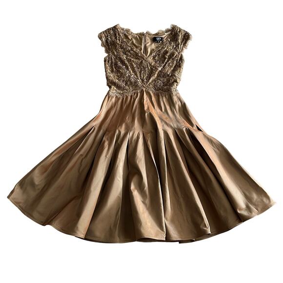 Tadashi Collection Beaded Fit Flare Shimmer Taffeta Nude Beige Cocktail Dress 6 - Picture 1 of 12